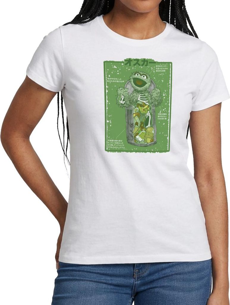 Spreadshirt Sesamstraße Oscar Anatomie Mülltonne Frauen T-Shirt, XXL, Weiß