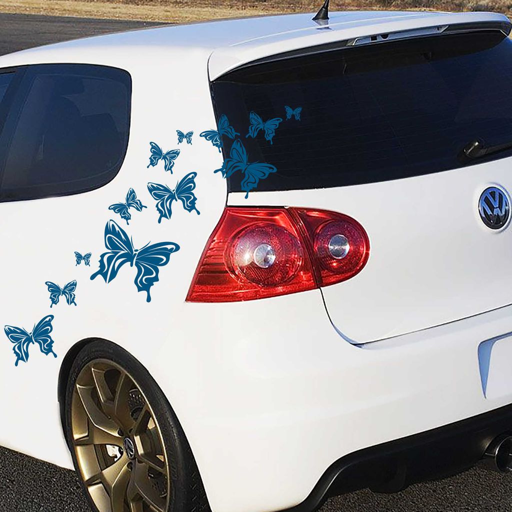 Aufkleber - 14-teiliger "Butterfly" Autoaufkleber-Bogen 60cm x 30cm Signalblau - Tuning Carystyling Heckscheibe Auto