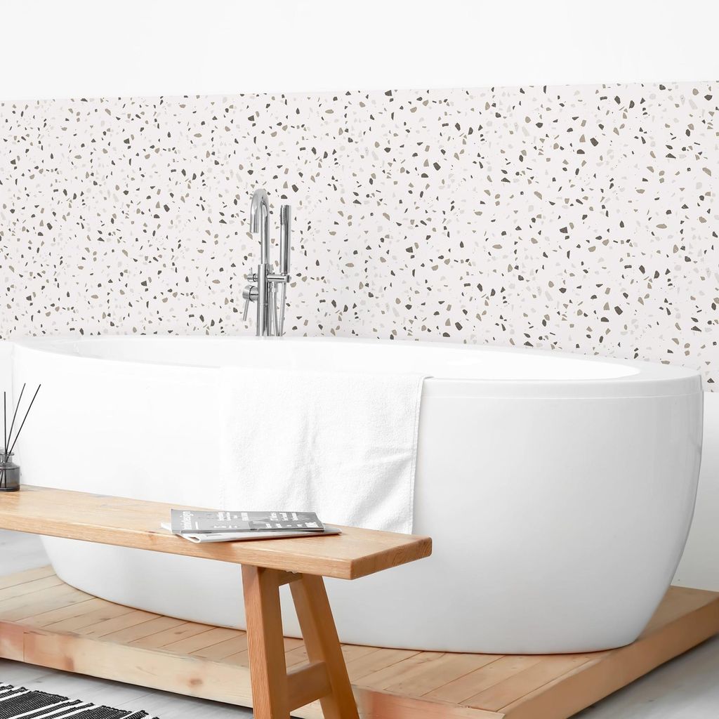 Wandverkleidung Bad Muster selbstklebend - 0.61 mm Wandpaneel matt wasserfest Mosaik grau Abstrakt Badrückwand fugenlos 300x90 cm