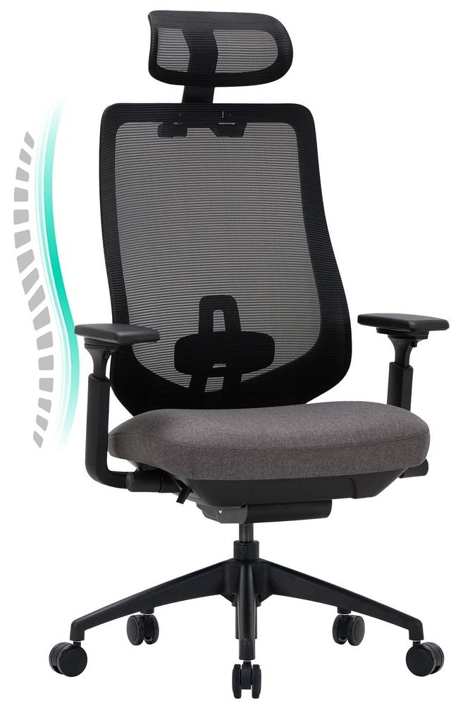 COLAMY Bürostuhl, Mesh-Bürostuhl – Chefsessel mit hoher Rückenlehne, Kopfstütze, 4D-Armlehnen, Schiebesitz und Kippsperre, Dunkelgrau