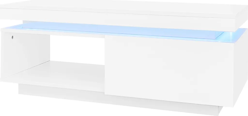 Sweiko Tavolino moderno lucido con illuminazione a LED, 100x50x40,3 cm - Elegante tavolino con cassetto e portata di 50 kg - 14
