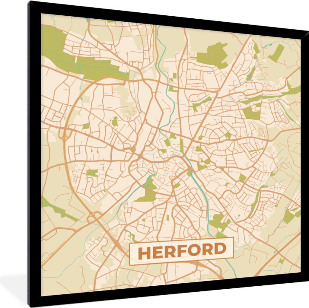 MuchoWow Gerahmtes Poster Herford - Karte - Stadtplan - Vintage 40x40 cm - Poster mit Schwarzem Bilderrahmen Wandposter Rahmen Foto Bilder - Mit ...