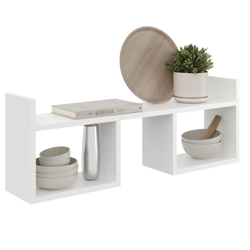 Meuble de rangement mural blanc 90cm - Étagère suspendue multi-niveaux