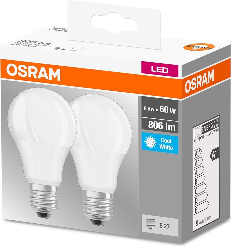 LED Lampe E27 8,5W 4000K 806lm 2er Pack Produktbild 