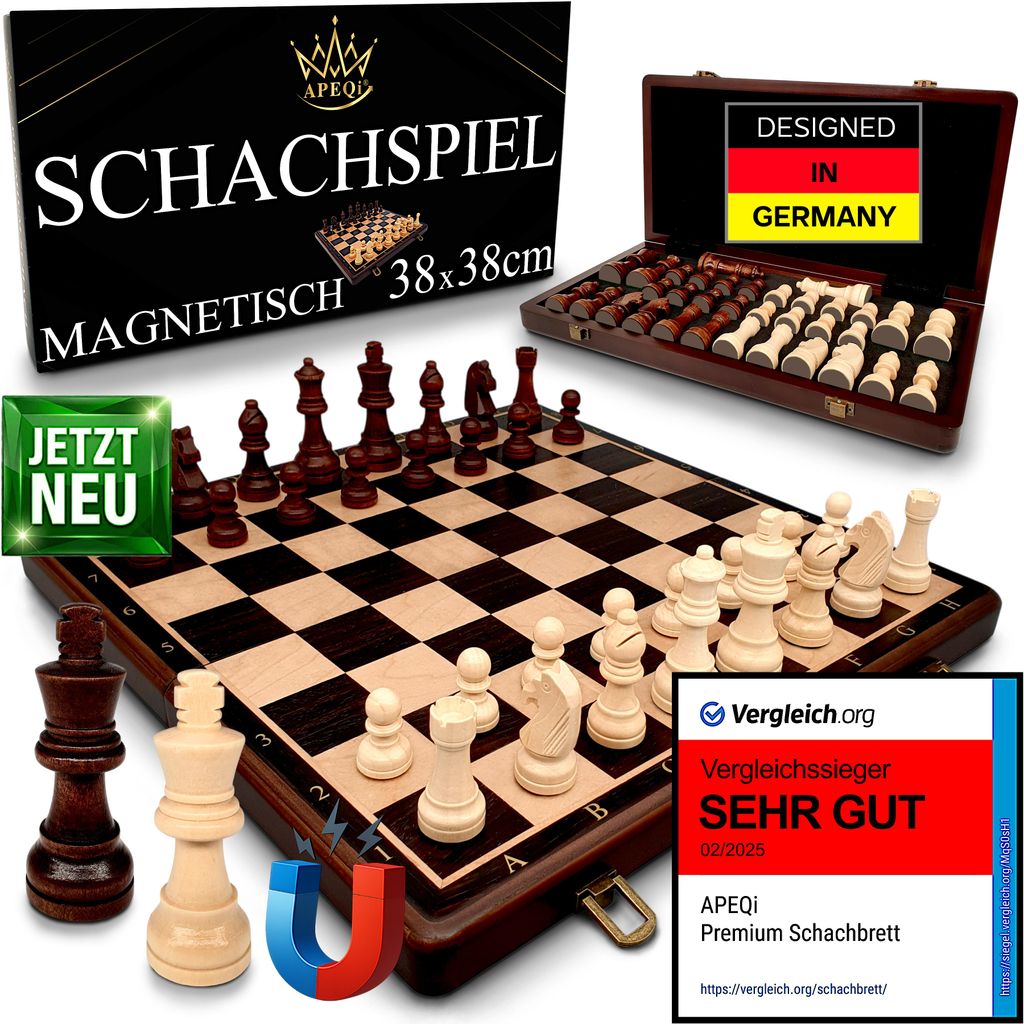 APEQi® Premium Schach MAGNETISCH - Schachspiel Holz Produktbild 