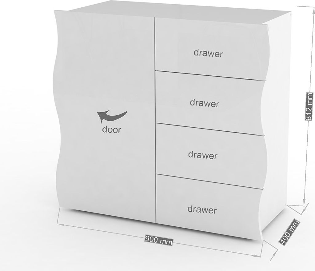 Highboard >Onda< in Weiß/Hochglanz - 90x81.2x40cm Image du produit 