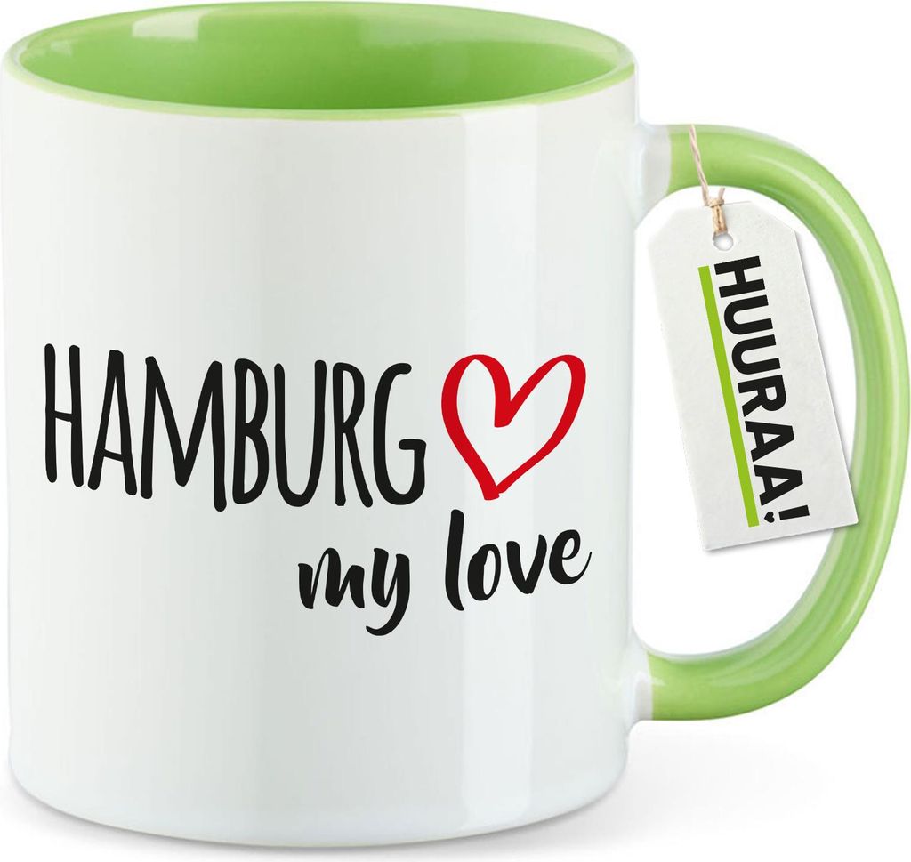 Huuraa Kaffeetasse Hamburg my love 330ml Grün Keramik Kaffeebecher Geschenkidee