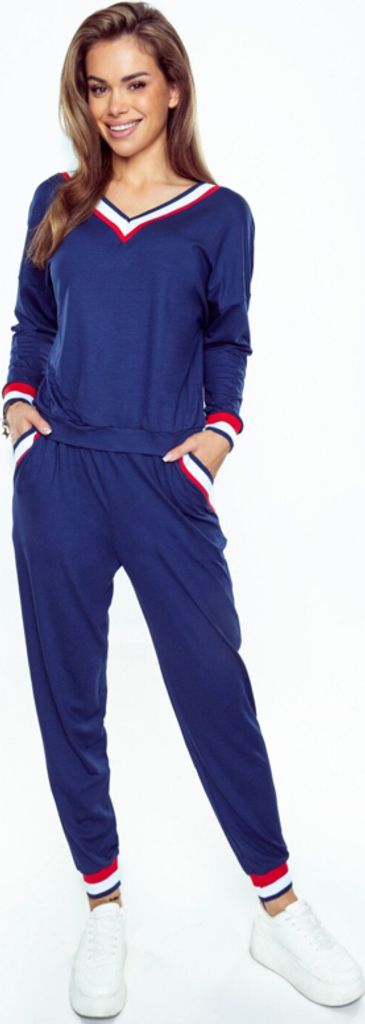 Hochwertiger Heimanzug aus feiner Viskose – Damen-Pyjama aus Viskose mit langen Ärmeln und knöchellangen Hosen – Eldar Fanny – Marineblau