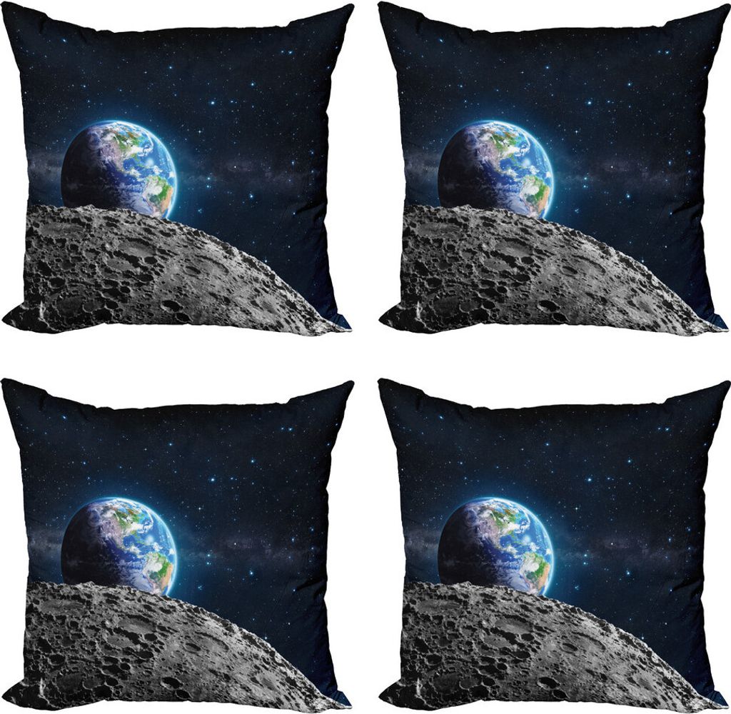 ABAKUHAUS Galaxis Kissenbezug Set (4 Stück), Mondoberfläche Luna Entwurf, Moderner Doppelseitiger Digitaldruck, 60 cm x 60 cm, Grau Dunkelblau