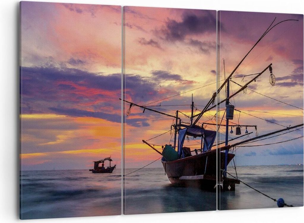 Bild auf Leinwand - Leinwandbild - 3 Teile - Asien Boot Kutter - 105x70cm - Wand Bild - Wanddeko - Wandbilder - Leinwanddruck - Bilder - Wanddekora...