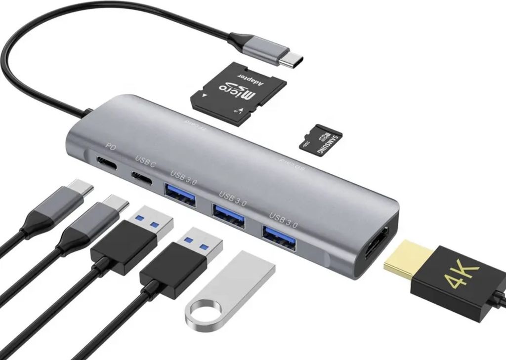 HUB USB-C HDMI 4k USB 3.0 Gen 1 SD PD Stromversorgung 100W