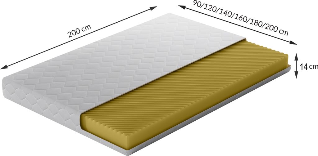 Kaiser Möbel Matratze für Kinderbett 90x200x14 cm Zweiseitig Seite h2 und Seite h3