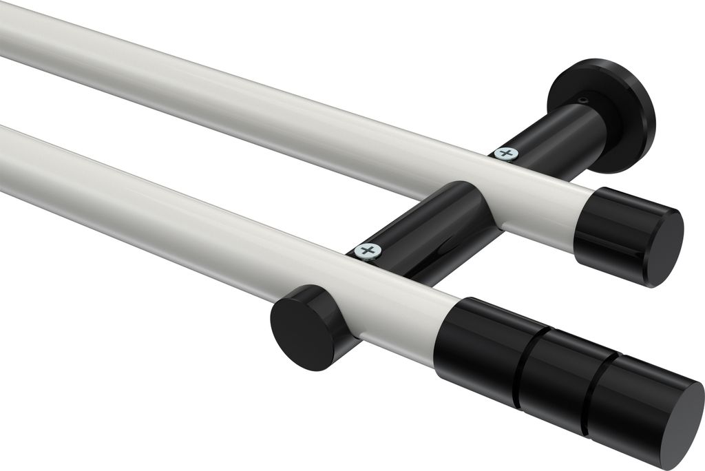 Interdeco Gardinenstange / Vorhangstange Weiß / Schwarz, Typ Platon Elanto (Rillenzylinder) ohne Ringe, 20 mm Ø 2-läufig, 320 cm