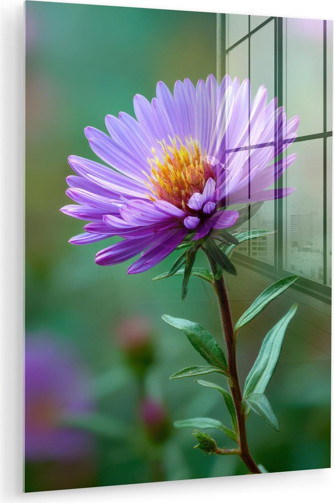 MuchoWow Glasbilder - Bilder auf Wandbild - Foto auf Glas Aster - Lila - Blume - Blütenblätter 60x80 cm Wanddekoration aus Glas - Acrylglasbild -...
