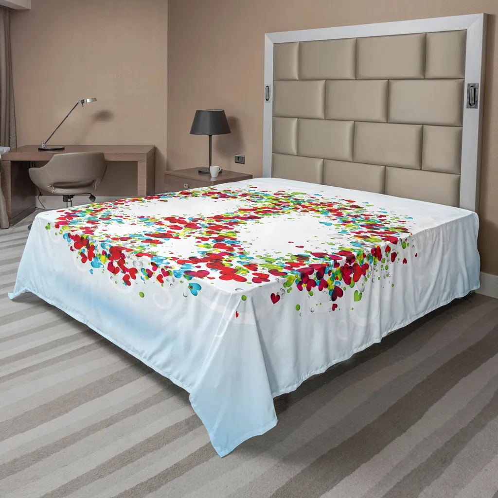 ABAKUHAUS fantastico lenzuolo, cuori Unità Carenza Il conflitto Non più ostilità Tema Illustrazione Stampa, lenzuolo morbido e confortevole per un letto decorativo 1 pezzo 244 cm x 205 cm, multicolore