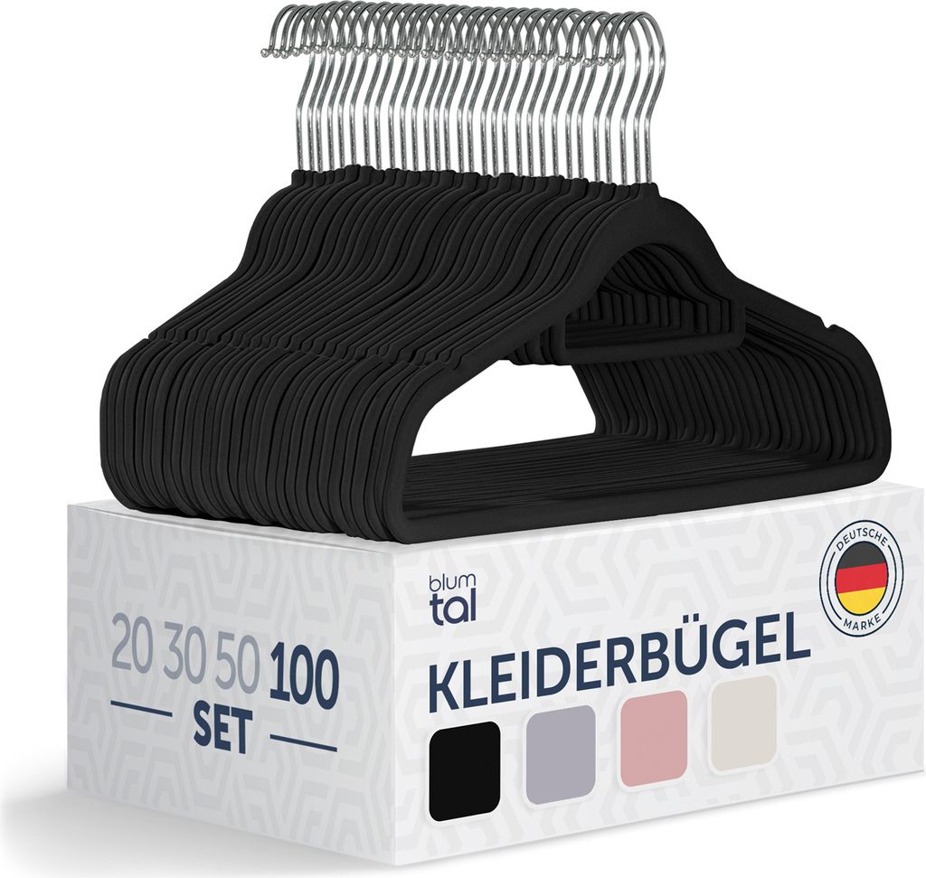 Blumtal 100 Stück Kleiderbügel Platzsparend mit Samtbezug - Produktbild