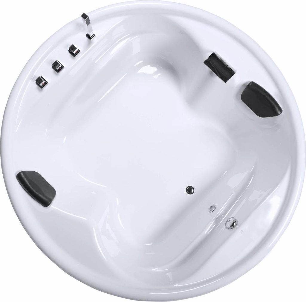 CARIBIA XXL Badewanne Vidal-XXL 182x182 Rund Wasserfall Armaturset, Füße, Ablaufgarnitur und 2x Kopfkissen GRATIS