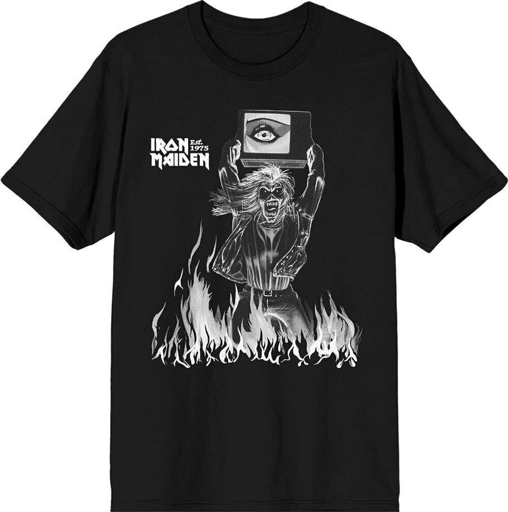 Iron Maiden Est. 1975 Holy Smoke Flames Crop Black M T-Shirt