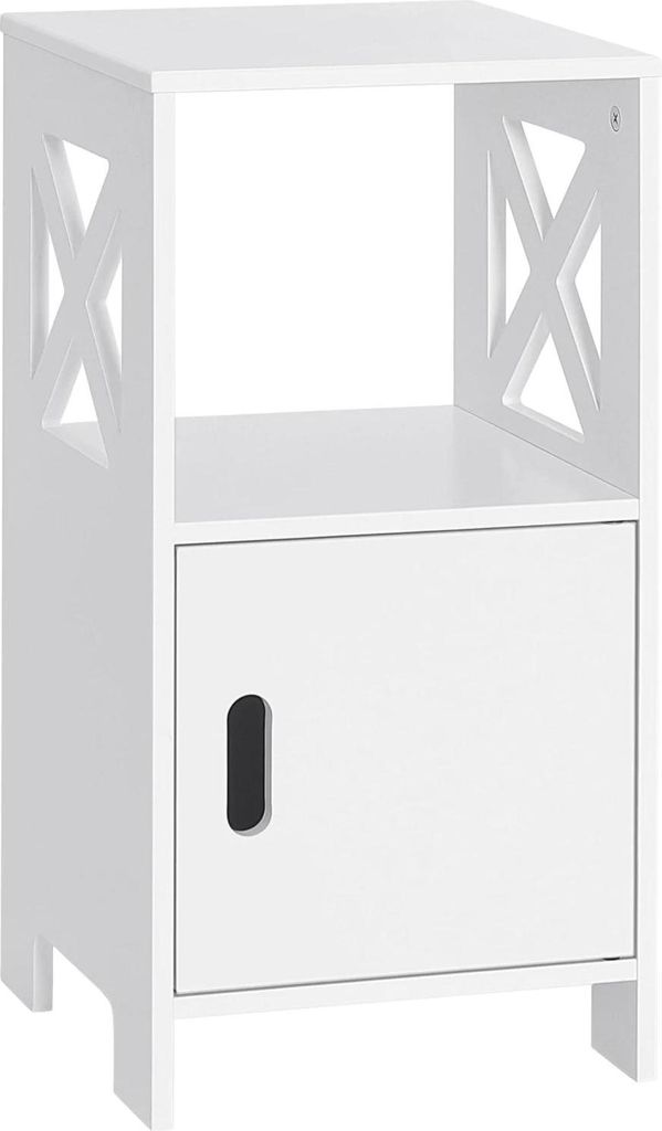 Nachttisch - Nachtkommode - Schmal - Modernes Design - 60 cm hoch - 1 Tür und offenes Fach - MDF - Weiß