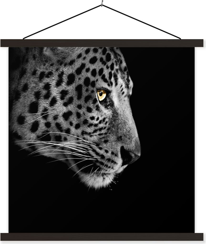 MuchoWow Textilposter Leopard - Schwarz - Weiß 90x90 cm mit schwarzem Rahmen - Magnetisches