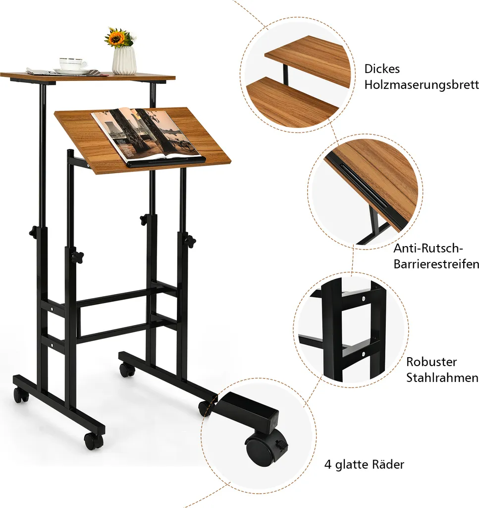 Table pour ordinateur portable réglable en hauteur et stable à brun - 7