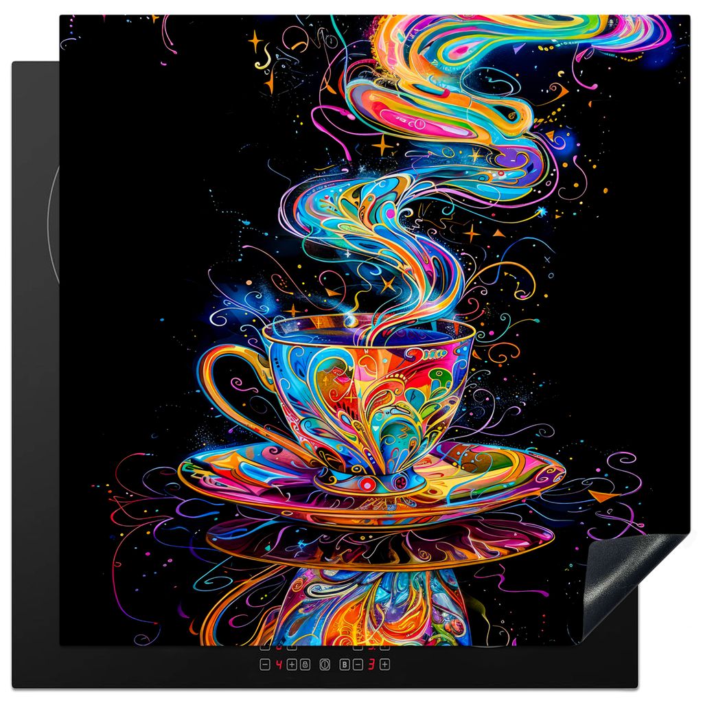 KitchenYeah Herdabdeckplatte Kaffee - Bunt - Tasse - Schwarz , 78x78cm, Küche Deko, Glaskeramikkochfeld Herdabdeckung, Abdeckplatte fùr Kochfeld