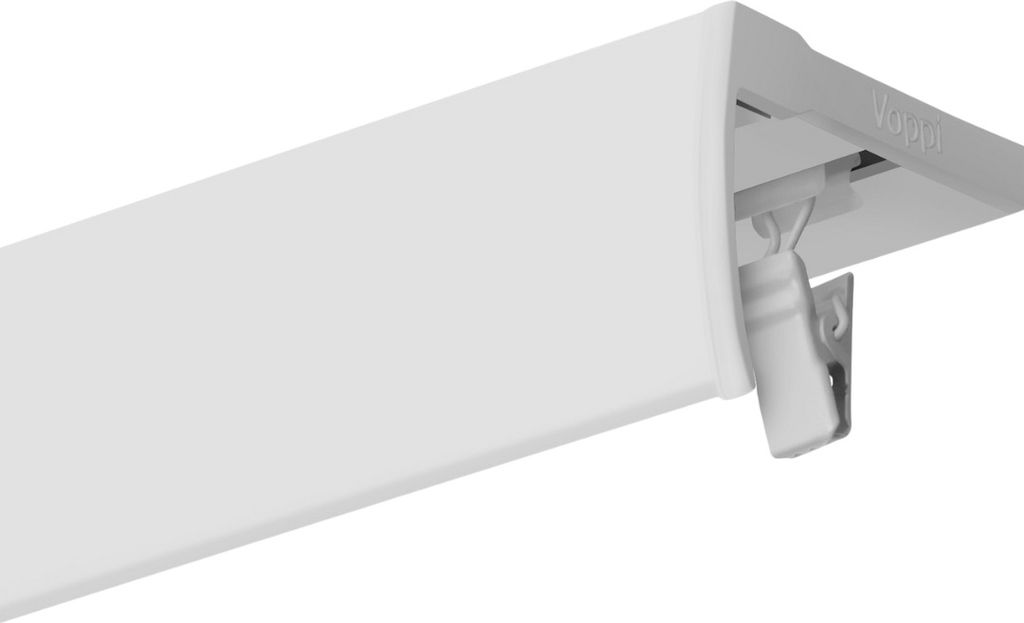 Voppi Aluminium Gardinenschiene mit Blende 1-läufig 280 cm weiß, silent Gleiter mit Klammern und Haken, Vorhangschiene, Deckenmontage