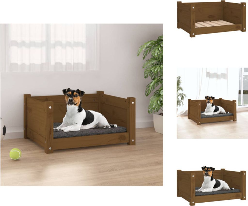 vidaXL Hundebett Honigbraun 55,5x45,5x28 cm Massivholz Kiefer - Hundebetten