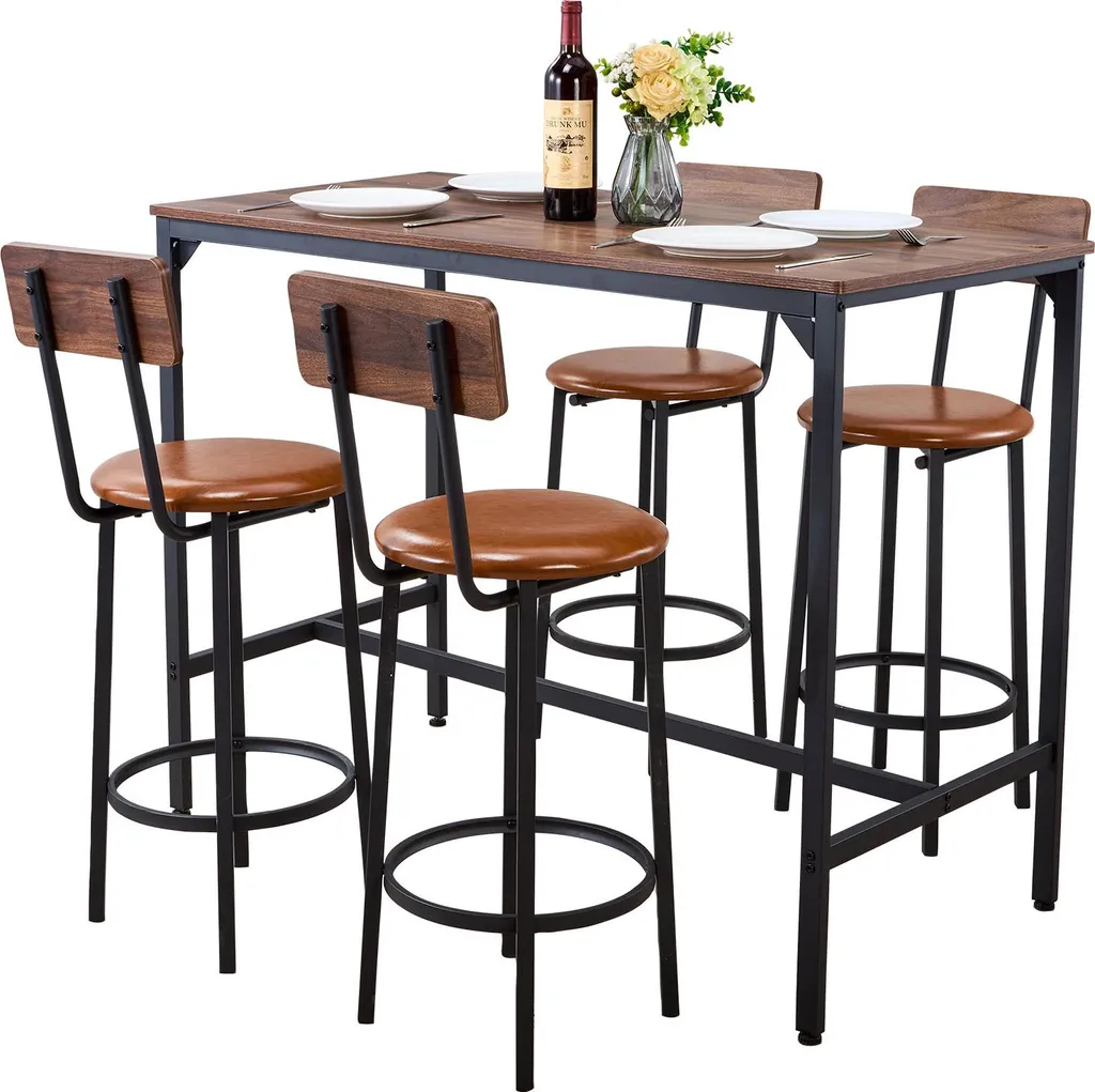 Table à Manger Haute Rectangulaire et 4 Tabourets pour Cuisine et Salon