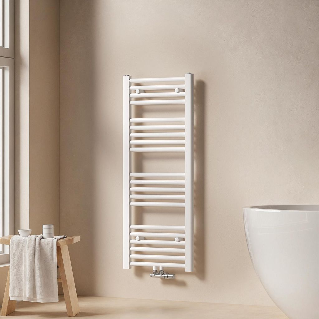 EMKE Badheizkörper Handtuchtrockner Heizkörper 40x100cm 356 Watt Leistung Weiß Bad-Heizkörper Mittelanschluss Heizung ohne Heizstab