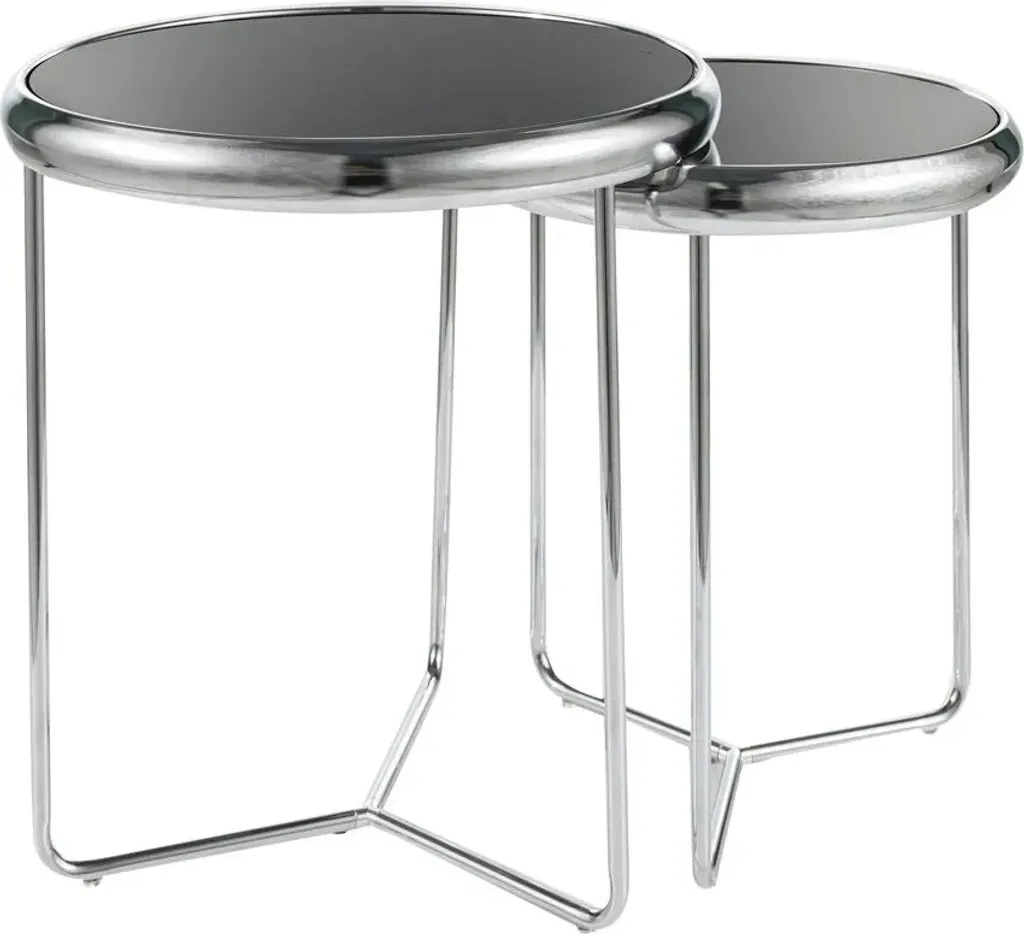 Tables gigognes TAKIS de salon noir et chrome - Duo de tables basses