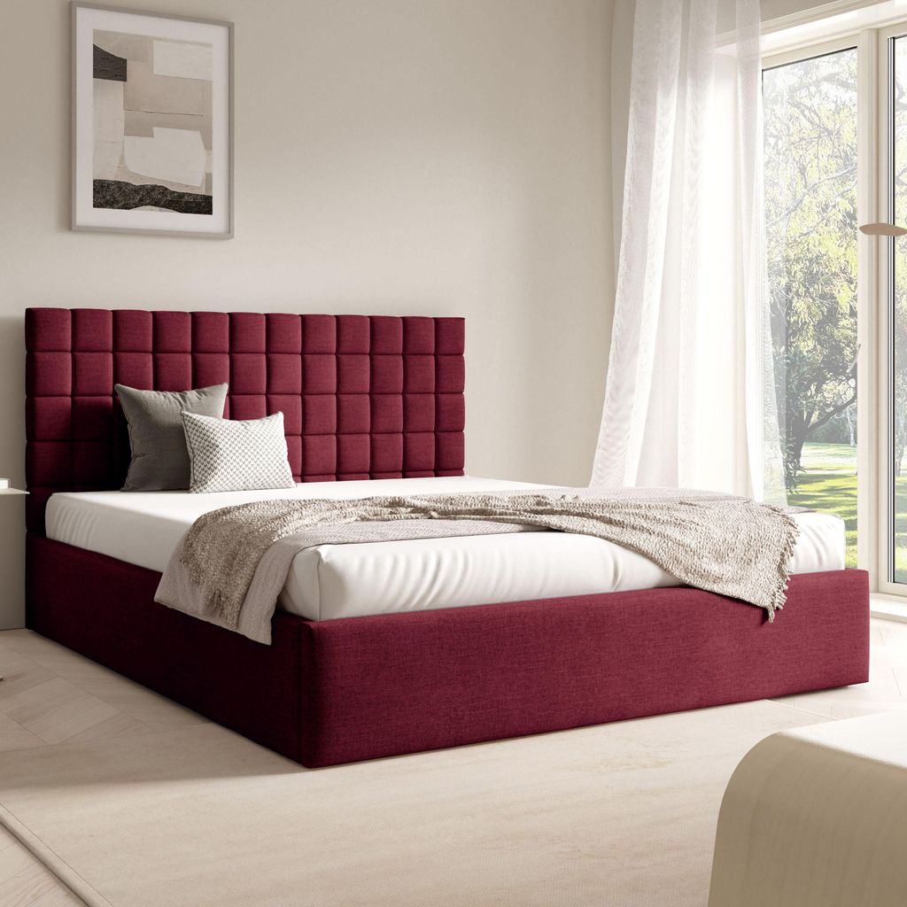 FURNISTAR Polster BEA III mit kasten| 180x200|Doppel mit Stauraum und Lattenrost|Boxspring-Optik|ohne Matratze|Schlafzimmer - Weinrot