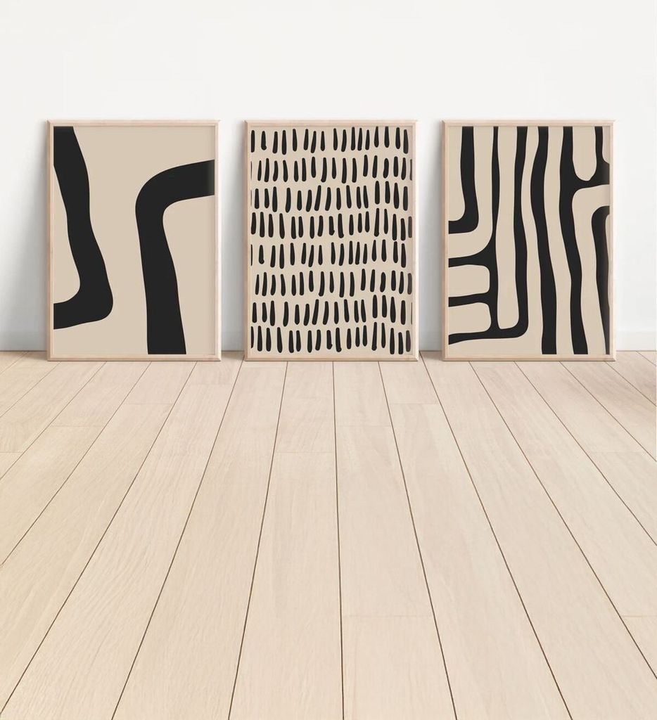 Wallity, Ersydata3-5070, Dekoratives gerahmtes Gemälde (3 Teile), Mehrfarbig, 100 % MASSIVES HOLZ, 50 x 70 cm