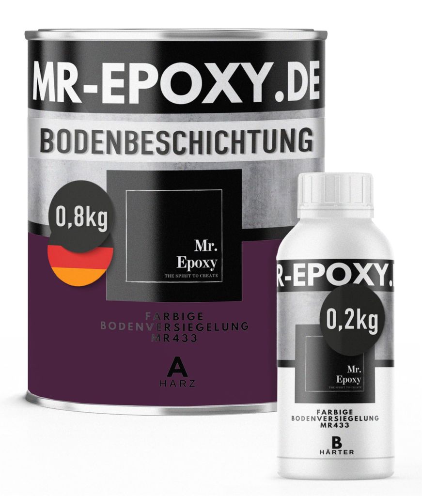Mr. Epoxy Epoxidharz Bodenbeschichtung (1 kg, RAL 4007 Purpurviolett) - 2K Betonfarbe für Garagen, Keller & Werkstatt Boden - Flüssigkunststoff E...