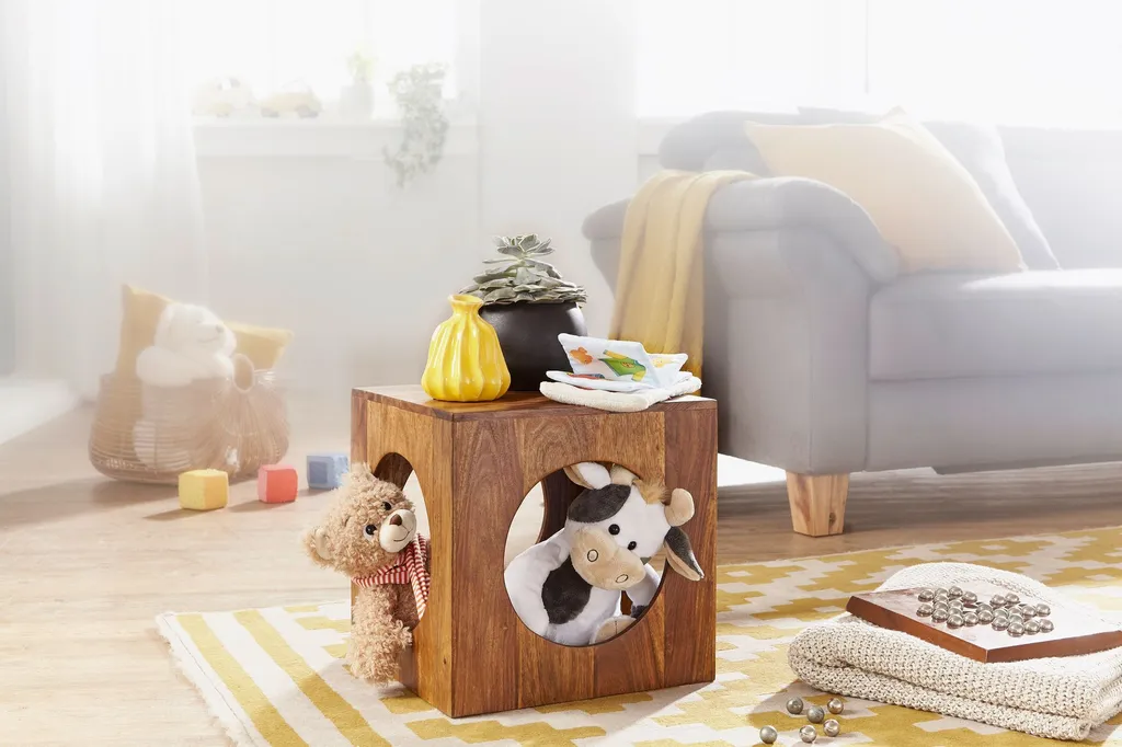 Petite Table d'appoint Stable en Sheesham pour Petits Espaces Cube 35 cm - 8