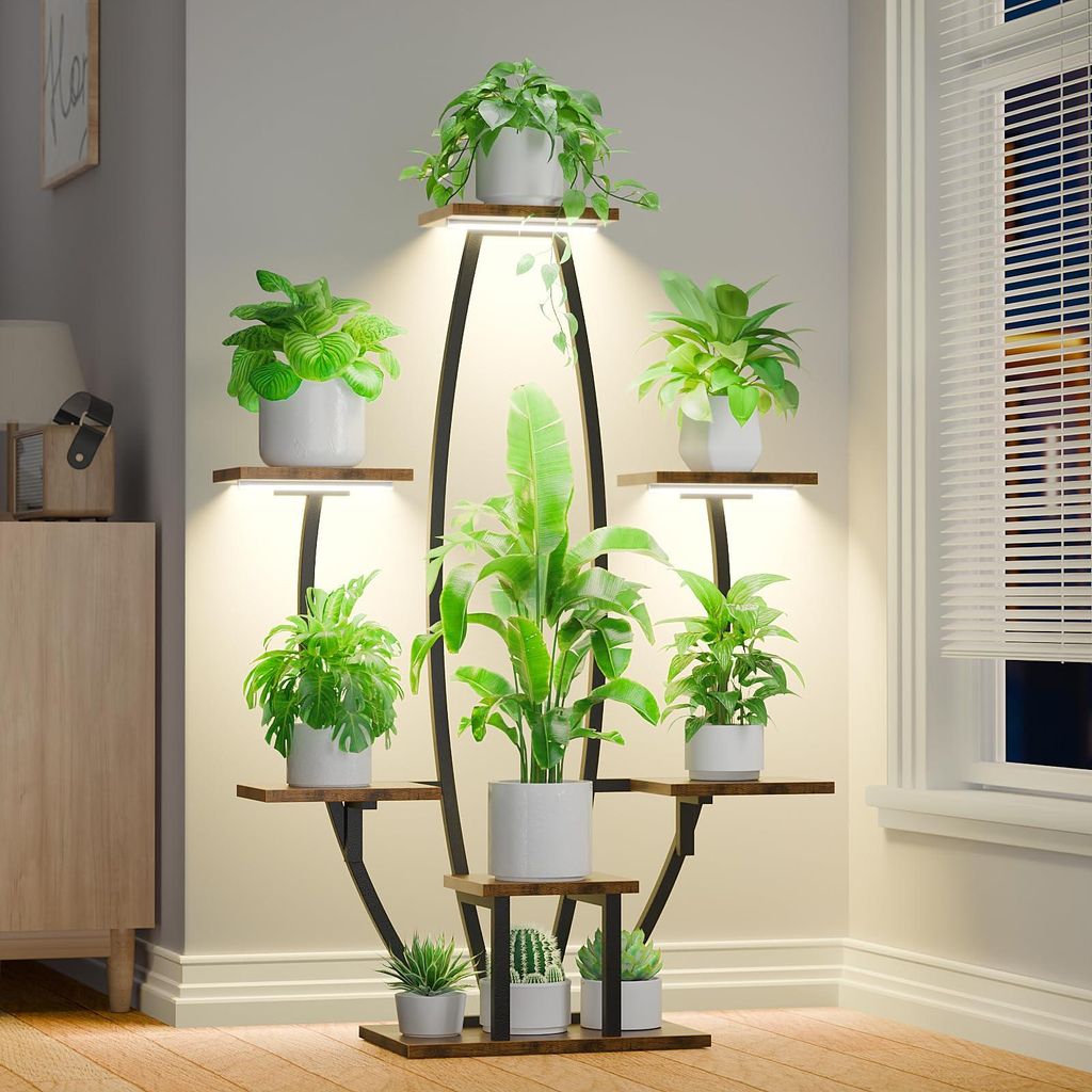 Pflanzenregal mit Pflanzenlampen – Großes 7-stöckiges Pflanzenregal für Zimmerpflanzen, 114 cm Eck-Pflanzenregal für Zimmerpflanzen, mehrere ...