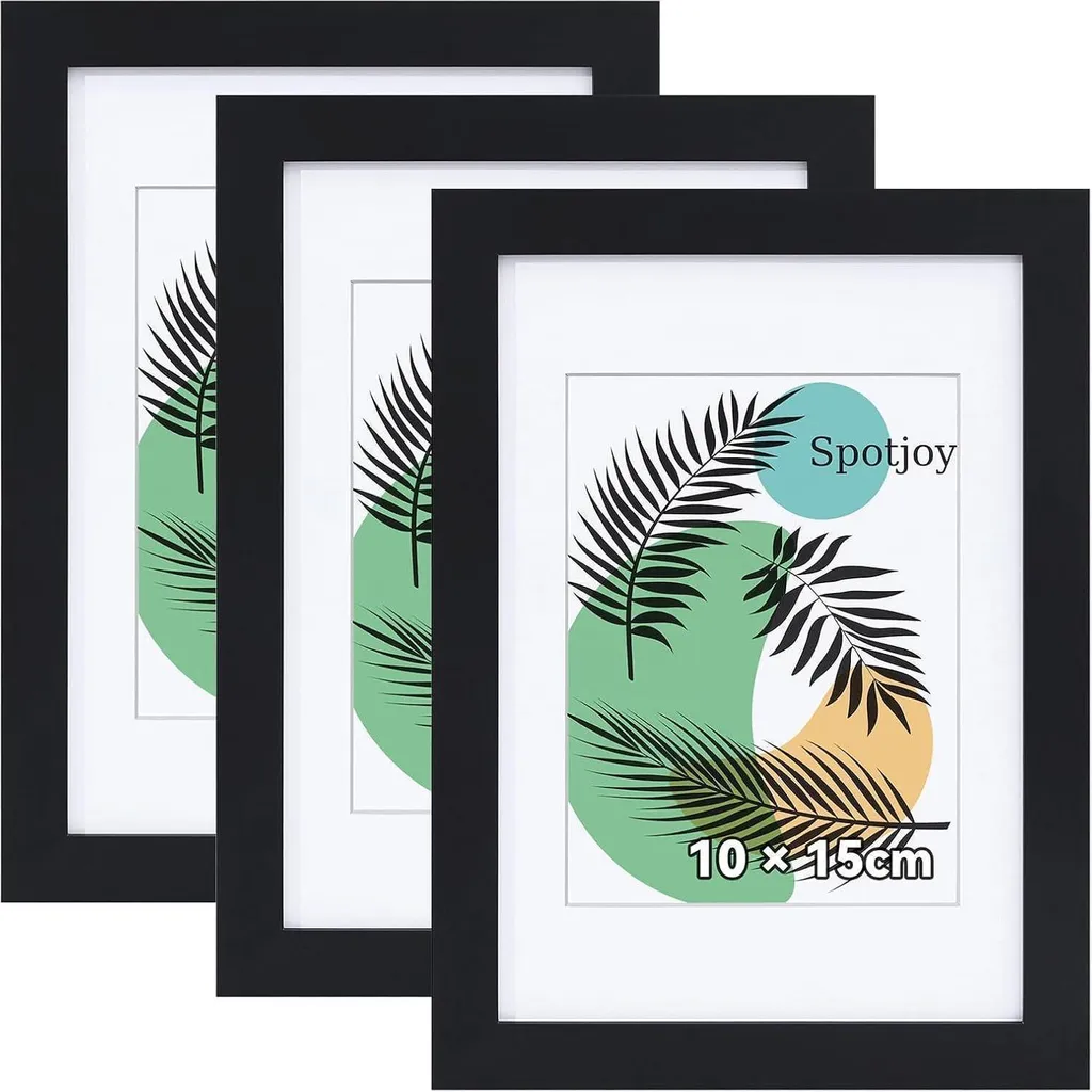 Idea Regalo Set 3 Cornici 10x15 Legno Nero - Portafoto Eleganti