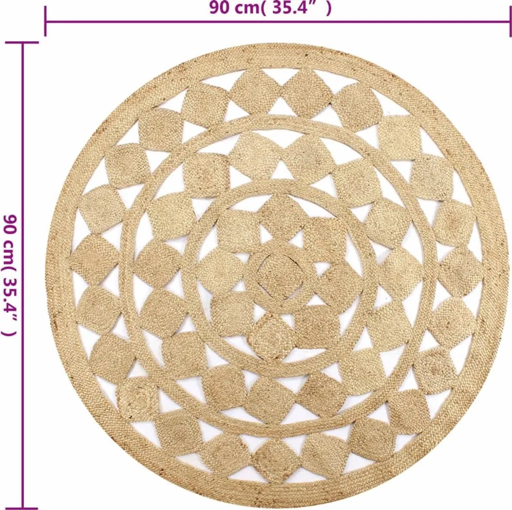 Tapis Fait Main en Jute Tressé 90 cm - Style Naturel et Bohème Chic - 6