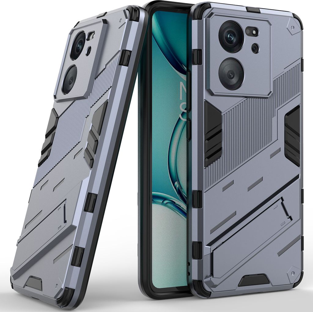 Armor Hülle für Xiaomi 13T/13T Pro/Redmi K60 Ultra, Hybrid PC TPU Bumper Stoßfestes Schutzhülle mit Standfunktion Grau