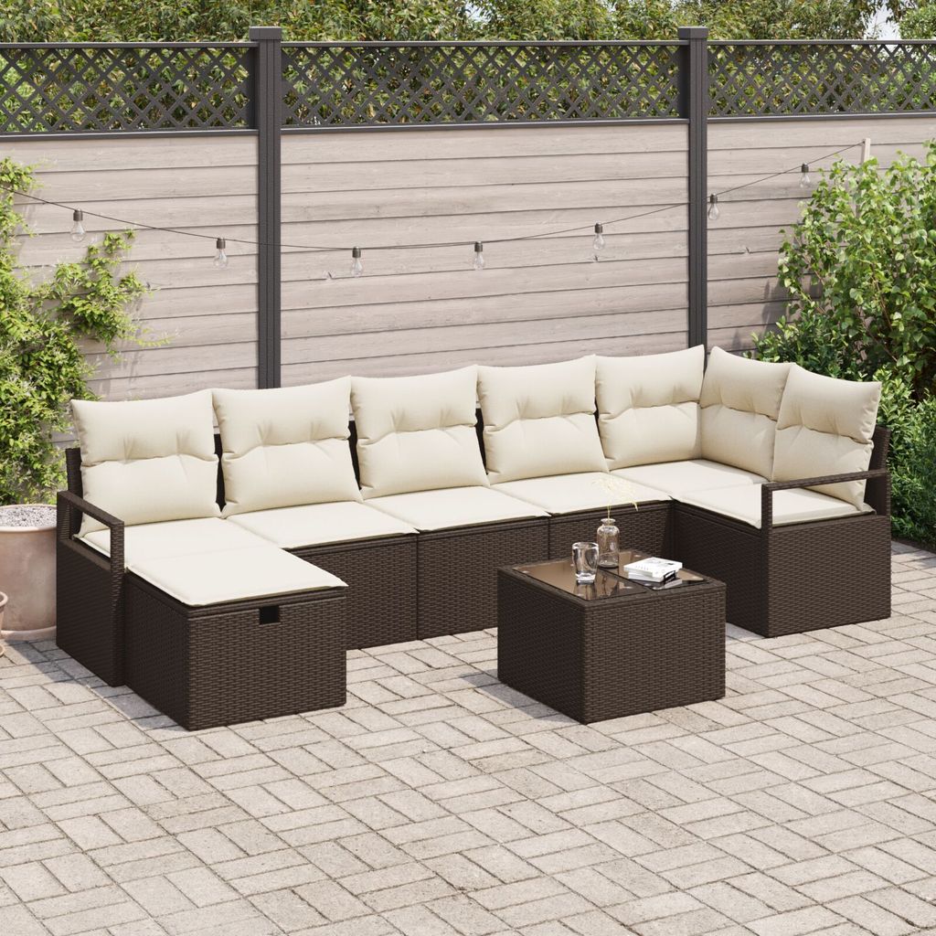 Langlebige 8-teiliges Garten-Sofa-Set mit Kissen Braunes Poly-Rattan, 2-Sitzer Garten-Sofa mit Kissen Braunes Poly-Rattan - Gartensofas Möbel375974