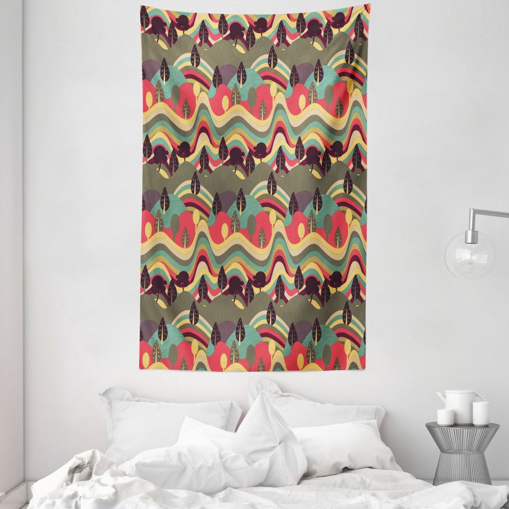 ABAKUHAUS Cartoon Wandteppich und Tagesdecke, Landschaft von Hills aus Weiches Mikrofaser Stoff Waschbar ohne Verblassen Digitaldruck, 140 x 230 cm...