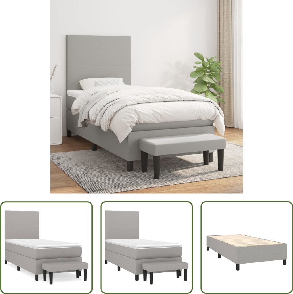 The Living Store Boxspringbett mit Matratze Hellgrau 90x190 cm Stoff