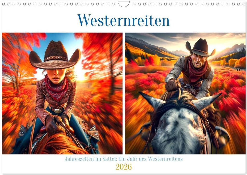 Westernreiten - Jahreszeiten im Sattel (Wandkalender 2026 DIN A3 quer), CALVENDO Monatskalender
