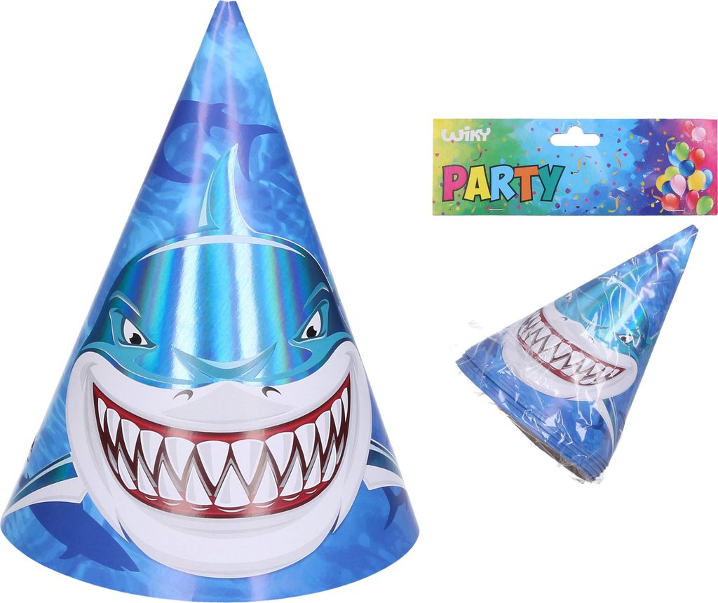 Partyhüte SHARK 15 cm, 6 Stück