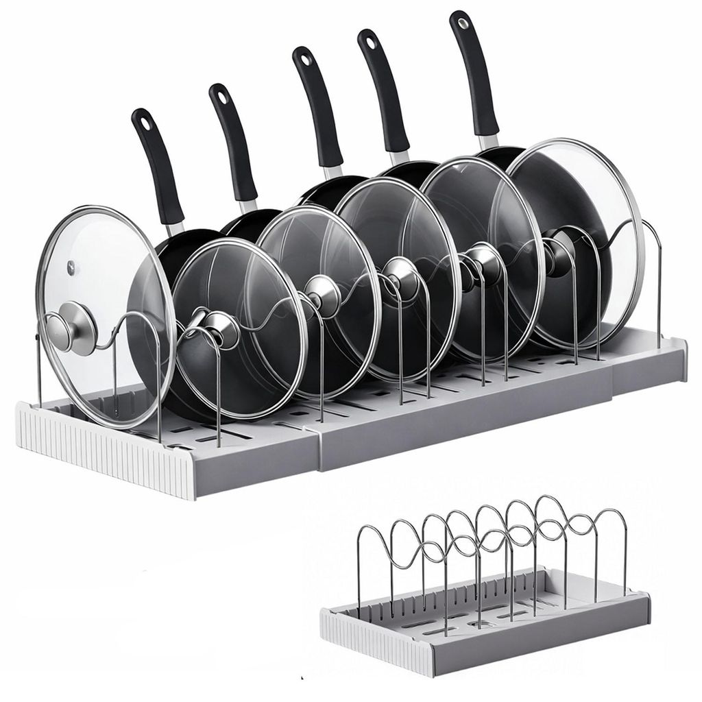 Topfdeckel Organizer, Erweiterbarer Topfdeckelhalter mit 7 Fächern, Pfannen Organizer, Grau
