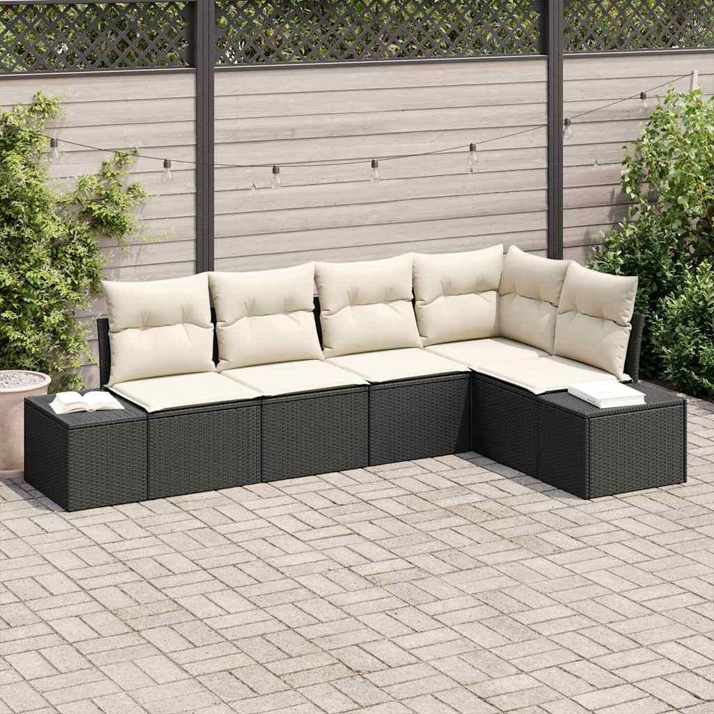 "Rabatt" Garten-Sofa-Set - Balkonmöbel/Terrassenmöbel - mit Kissen mit Speicher - 5 pcs Schwarz und Creme - Lounge-Dining set CC13065