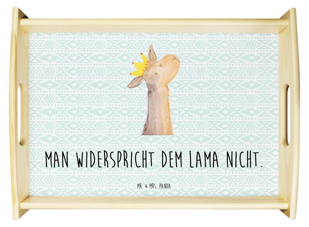 Mr. & Mrs. Panda Serviertablett Lamakopf König - Aztekenblau - Geschenk, Chef, Bett-Tablett, Mama, Lama, Lamas, Servier Tablett, Deko, Küchentabl...