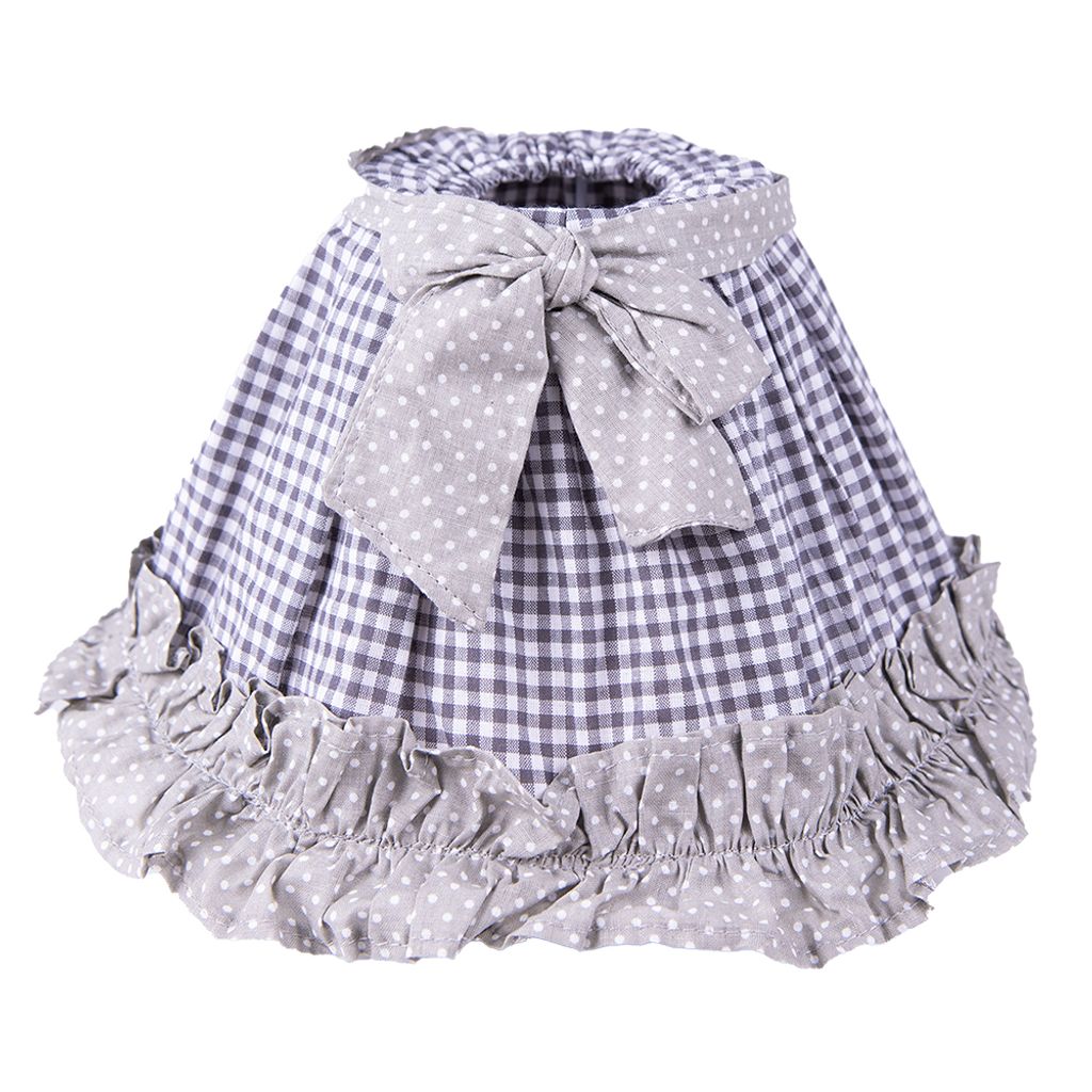 Clayre & Eef abażur Ø 23x15 cm szaro-białe bawełniane romby Zdjęcie produktu 