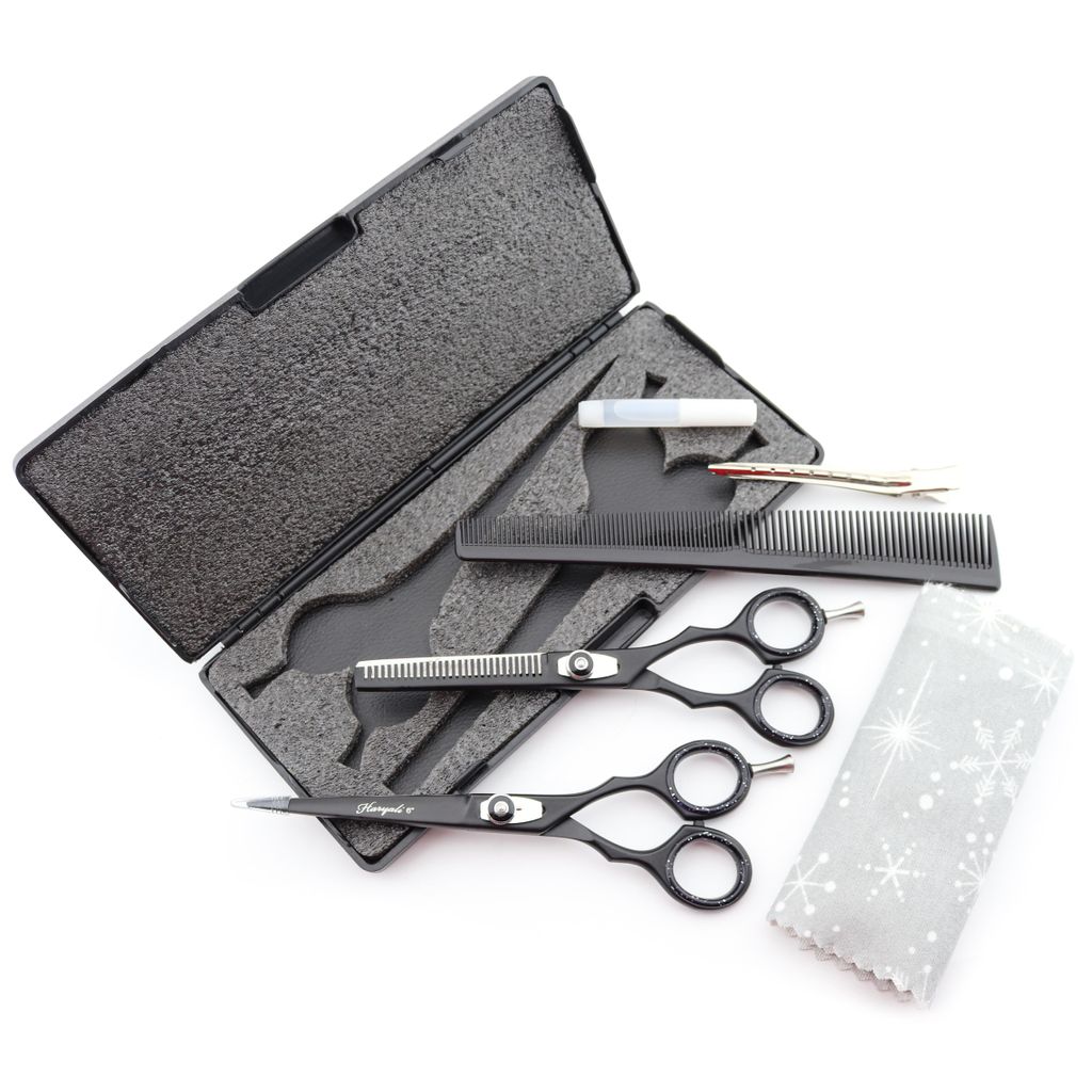 Haarschere Friseurscheren-Set schwarz Effilierschere, Schneideschere+Kamm+Etui 6" Bestens geeignet für professionelle Friseur- und Kosmetikschulen