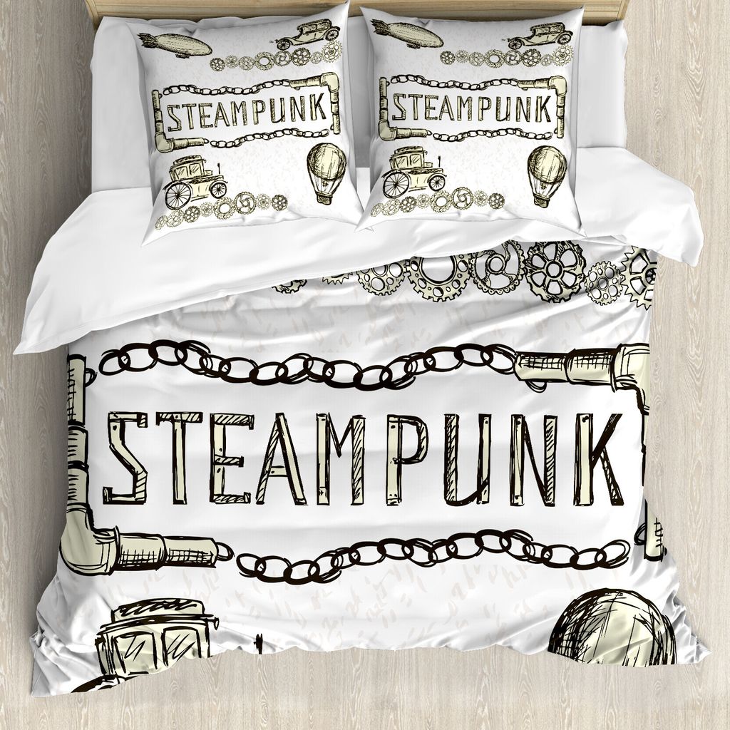 ABAKUHAUS Jahrgang Bettbezugs Set Für Doppelbetten, Skizzieren Sie Alten Auto-Ballon, Milbensicher Allergiker geeignet mit Kissenbezügen, Dunkler...